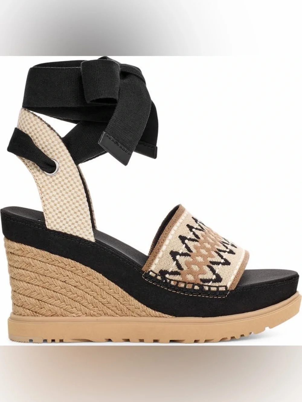 UGG Sz 9.5 Abbot Ankle Wrap Espadrille Sandals Band Tribal Embroidery NEW - Picture 4 of 16